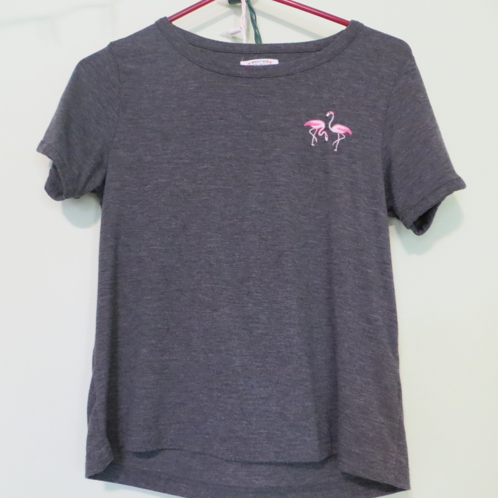 Messy Bun Just Chillin' Gray Flamingo Top